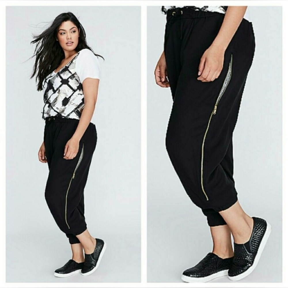 Lane Bryant Women’s Side Zip Jogger Cargo Pants 14/16 Black Houndstooth Pull On